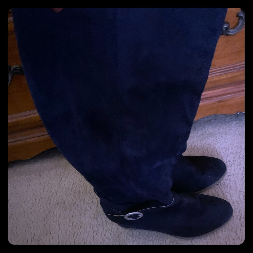 Wide calf faux suede boots